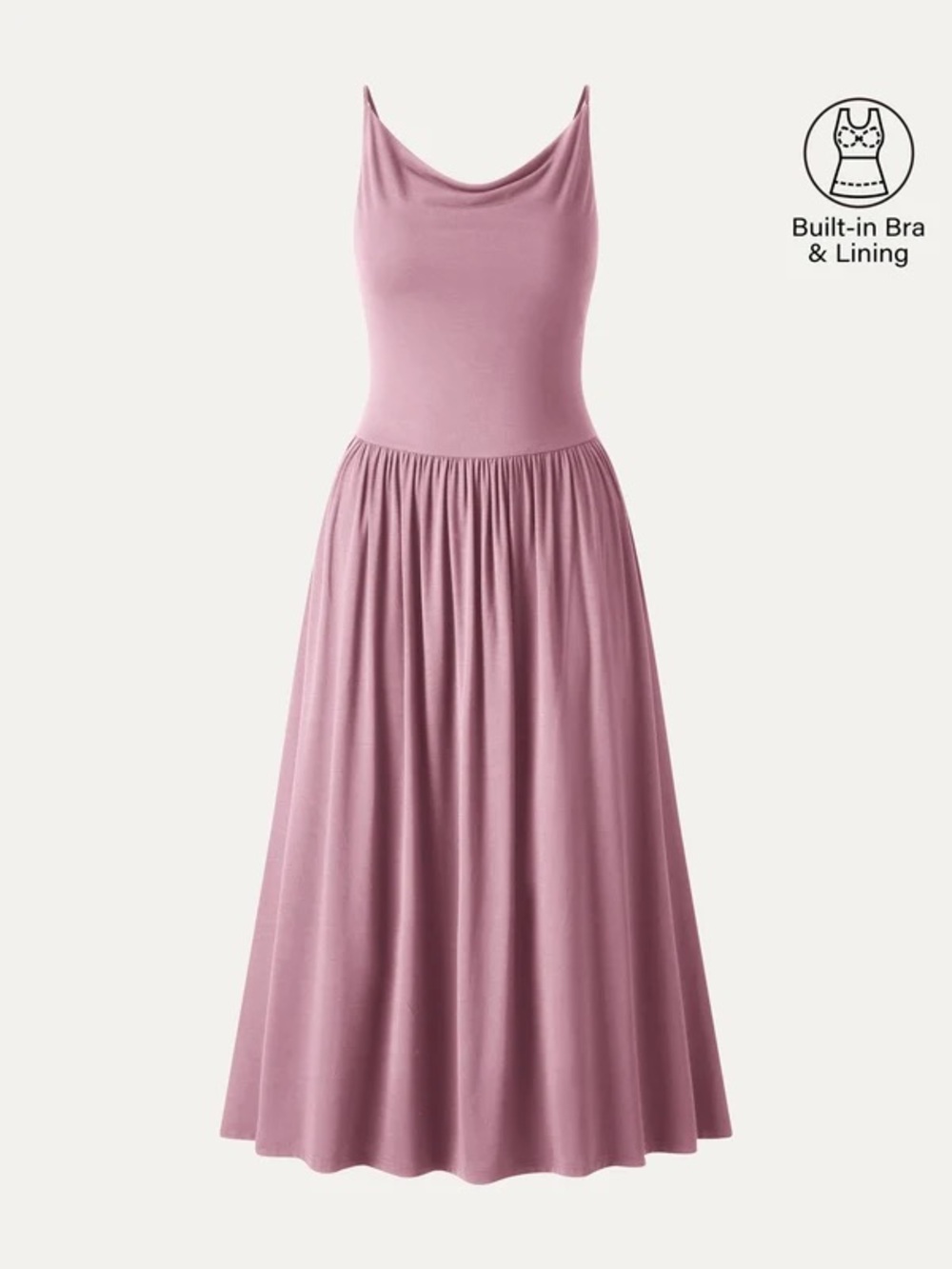 OGL Dusty Rose Midi Dress with Cowl Neck and Spaghetti Straps